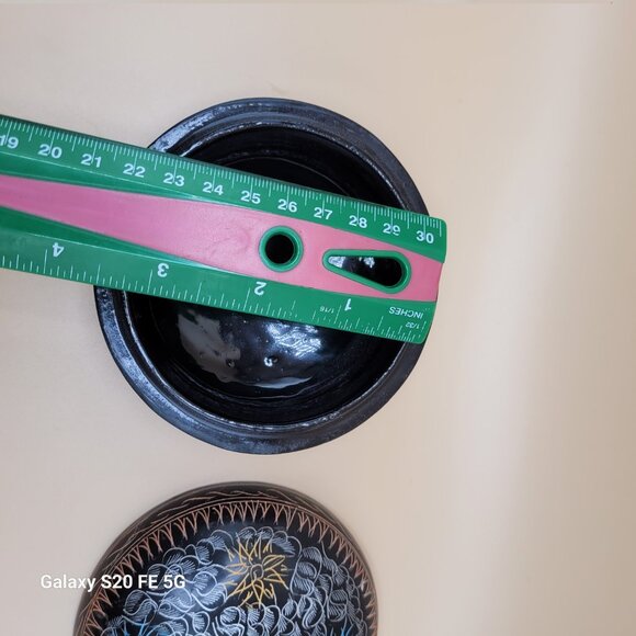 Lacquer Russian Trinket Box Hand Painted Flowers Blue Yellow Pink 4" - Vintage - Picture 4 of 7